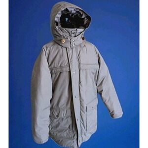VTG Field & Stream Goose Down Parka Sz L Tan Hood Corduroy USA  90s Coat